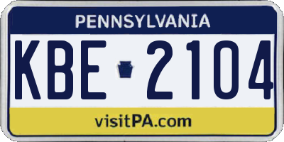 PA license plate KBE2104