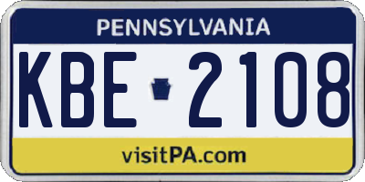 PA license plate KBE2108
