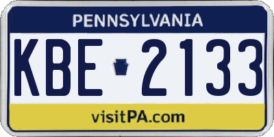 PA license plate KBE2133