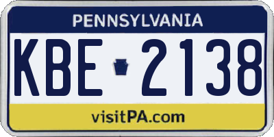 PA license plate KBE2138