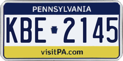 PA license plate KBE2145