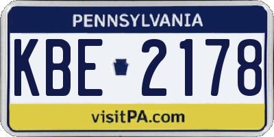 PA license plate KBE2178