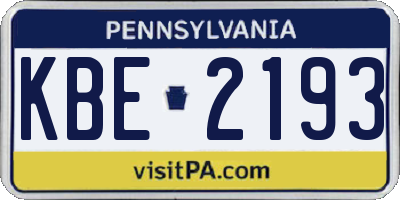 PA license plate KBE2193