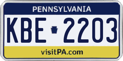 PA license plate KBE2203