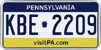 PA license plate KBE2209