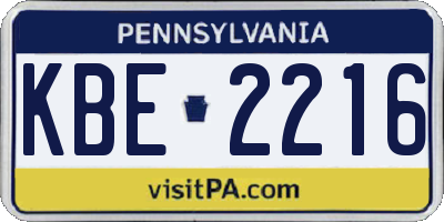 PA license plate KBE2216