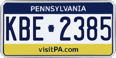 PA license plate KBE2385