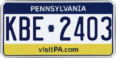 PA license plate KBE2403