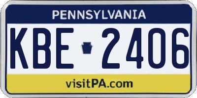 PA license plate KBE2406
