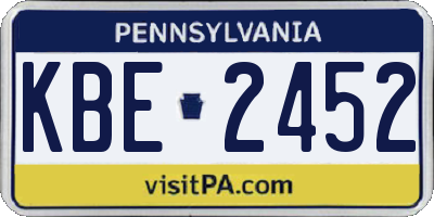 PA license plate KBE2452