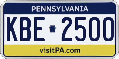 PA license plate KBE2500