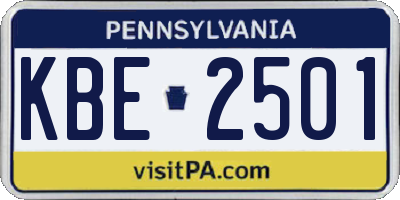 PA license plate KBE2501