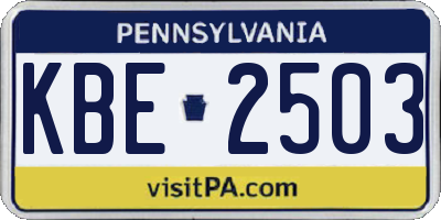 PA license plate KBE2503
