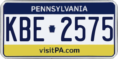 PA license plate KBE2575