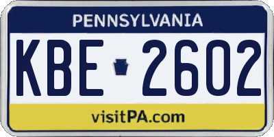 PA license plate KBE2602