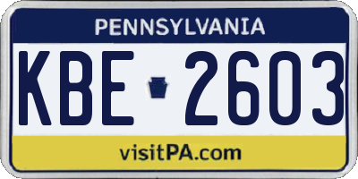 PA license plate KBE2603