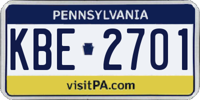 PA license plate KBE2701