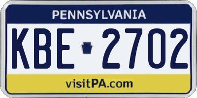PA license plate KBE2702