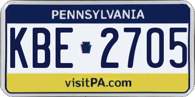 PA license plate KBE2705