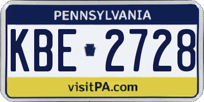 PA license plate KBE2728