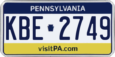 PA license plate KBE2749