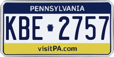 PA license plate KBE2757