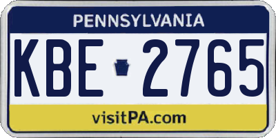 PA license plate KBE2765