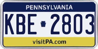 PA license plate KBE2803