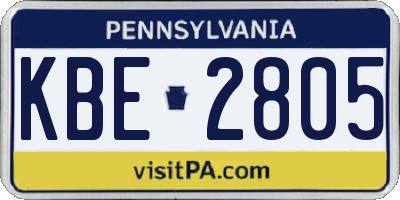 PA license plate KBE2805