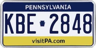 PA license plate KBE2848