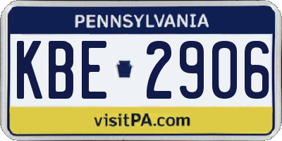 PA license plate KBE2906