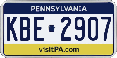 PA license plate KBE2907