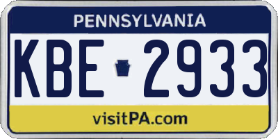 PA license plate KBE2933