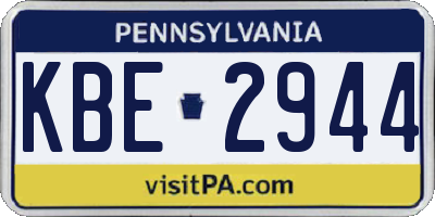 PA license plate KBE2944