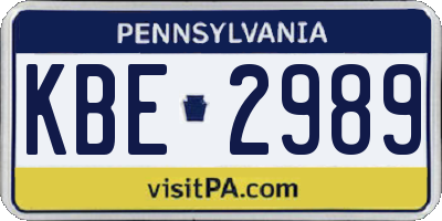PA license plate KBE2989