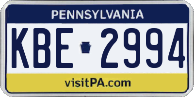 PA license plate KBE2994
