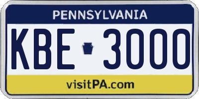 PA license plate KBE3000
