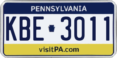 PA license plate KBE3011