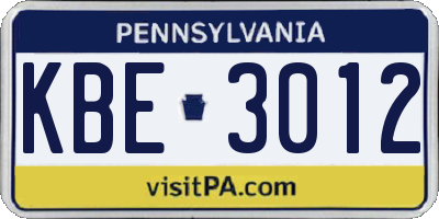 PA license plate KBE3012