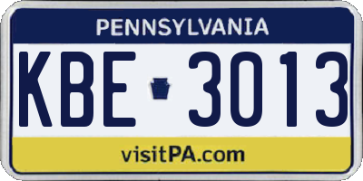 PA license plate KBE3013