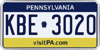 PA license plate KBE3020