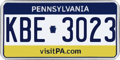 PA license plate KBE3023