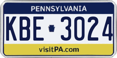 PA license plate KBE3024