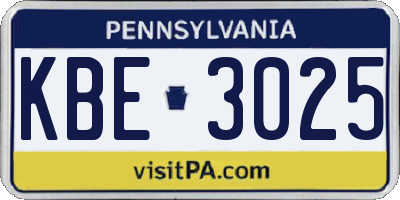 PA license plate KBE3025