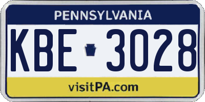 PA license plate KBE3028