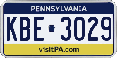 PA license plate KBE3029