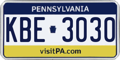 PA license plate KBE3030