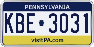 PA license plate KBE3031