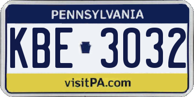 PA license plate KBE3032