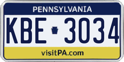 PA license plate KBE3034